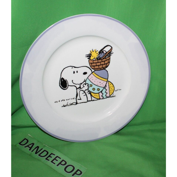 Peanuts Snoopy Dog Woodstock With Easter Egg Basket Ceramic Dinner Plate